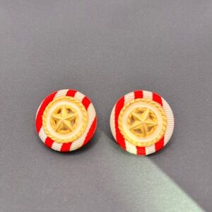 Vintage Red & White Striped Button Earrings w/Gold Star Center